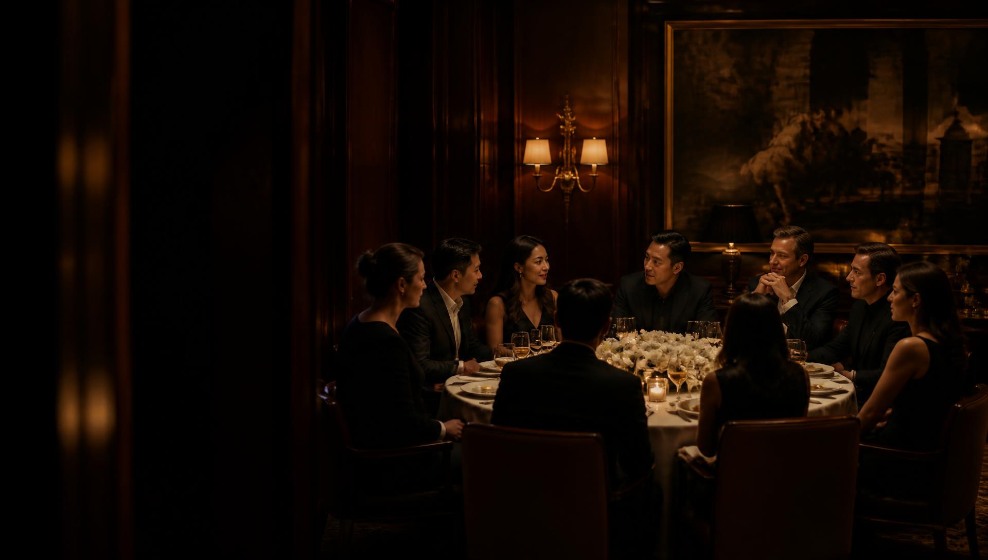Founders and investors at a private candlelit dinner